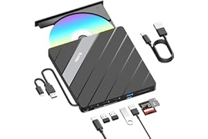 SUIDEK Unidad Externa de CD y DVD para portátil, Reproductor de DVD, grabadora de CD/DVD +/-RW, 7 en 1, USB 3.0, concentrador USB C con Lector de Tarjetas SD/Micro SD, Compatible con Laptop