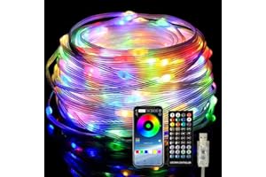 TEFELAN Guirnaldas de Luces USB LED de Colores 10 m 100 LED 210 Modos, IP67 Impermeables Exteriores/Interiores con Temporizador Remoto, Sincronización de Música, Bluetooth Inteligente, Control de Aplicaciones