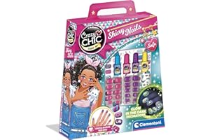 Clementoni - 18689 - Crazy Chic Make Up - Shiny Nails - Kit Créatif de Décoration d'Ongles pour Enfants - Faux Ongles, Autocollants à Motifs, et Vernis - Brille dans Le Noir