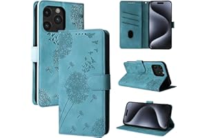 Rostsant Handyhülle für iPhone 15 Pro 6.1 Zoll Löwenzahn PU Leder iPhone 15 Pro 6.1 Flip Case Brieftasche Tasche Hülle Magnetisch Handyhülle für iPhone 15 Pro 6.1 Zoll Blau