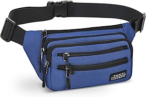 sprecenk Riñonera para Hombres Mujeres, Riñonera con 6 Bolsillos y Cinturón Ajustable, Riñoneras Impermeables para Deportes al Aire Libre, Correr, Senderismo, Ciclismo, Viajes, Caminar, Azul