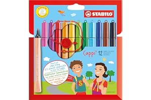 STABILO Cappi - Fibre-Tip Pen with Cap-Ring - Pack of 12 - Assorted Colours with 1 Cap-Ring