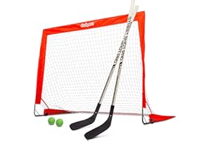 GoSports Street Hockey - Choose Between Street Hockey Goal Set with Sticks, Street Hockey Balls (6 Pack) or Street Hockey Sticks (2 Pack)