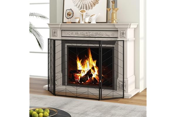 LIFEZEAL Grille de Protection Anti-feu Pliable en Métal 3 Pièces, 132 x 79 cm, Protection Contre Les Étincelles pour Feu Ouvert, Plaques de Cheminée avec Fer Forgé Massif, Noir (Model 3, 132 x 79 cm)