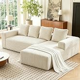 Luckdect L-Shaped Corner Sofa 4 Seater Sofa with Meridian and 4 Cushions Corduroy Sofa No Assembly for Living Room Apartment