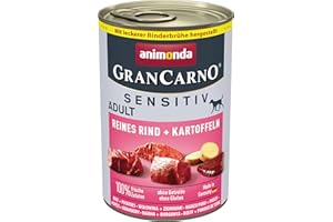 animonda GranCarno Hunde Nassfutter Sensitiv Reines Rind + Kartoffeln (6 x 400g), getreidefreies Hundenassfutter ohne Zucker, für ausgewachsene Hunde, mit frischen fleischigen Zutaten