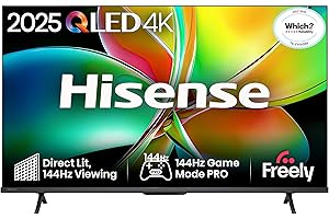 Hisense 43" 43E78QTUK PRO 144Hz QLED Smart AI TV - Hi-View AI Engine, 144Hz Game Mode PRO, Dolby Atmos, Quantum Dot Colour with Freely, Disney +, YouTube, Netflix