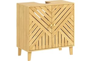 HOMCOM Mueble bajo Lavabo de Bambú Mueble de Baño con 2 Puertas Lamas y Estante Ajustable Armario de Baño para Lavabo sin Pedestal Estilo Nórdico 60x30x60 cm Natural