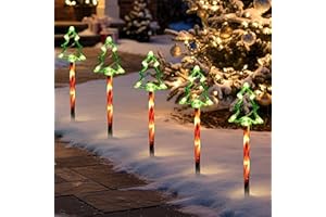 ADEPTNA Christmas Candy Cane LED Lights with Timer - Battery Powered Xmas Pathway & Driveway Decorations, Outdoor Holiday Garden & Patio Lights for Festive Decor (5 PK Xmas Tree)