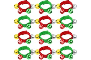 Augshy Christmas Wrist Bells Bracelets, 12Pcs Wrist Band Jingle Bells with Red Green Gold Silver Bells, Musical Instruments Adjustable Hand Ankle Bells for Christmas Gifts Kids Party Favor Toys