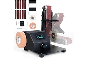 OUYANG Bandschleifer 350W Bandschleifmaschine Elektrischer Bandschleifer mit Stufenlos Regelbarer Geschwindigkeit Kommt mit 10 Schleifbändern, Geeignet zum Schleifen von Metall, Holz mehr