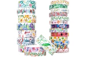 AOAPMN Fiori & Piante Washi Tape Set - 23 Rotoli Masking Decorativo Flowers Nastro per Scrapbooking, Bullet Journal, Artigianato Fai-da-Te, Confezioni Regalo - Largo e Stretto (8/15 mm)