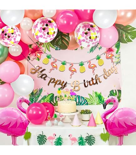 Doyomtoy Vaisselle de Fête Hawaiian Anniversaire,76 Pièces Flamant Vaisselle Papier Set Ballons Tropicales Hawaiian Assiettes en Papier Serviettes