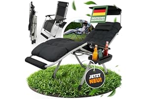 NatureLiving® Sonnenliege Liegestuhl klappbar- Robust, Faltbar & Wetterfest - Gartenliege mit Sonnendach für Garten und Balkon, Klappliege, Balkonliege, Outdoor Liege, Relaxliege, Belastbar 200kg