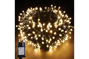 YOSION LED Lichterkette Kette Leuchte auf Dunkelgrün Kabel mit 12 Modi und Timer für Weihnachten Baum Garten Party Dekoratives Beleuchtung (200 LEDs, Warmweiß)