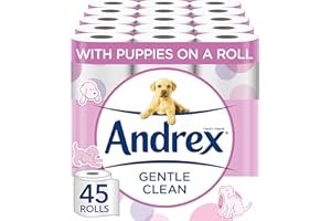 Andrex Gentle Clean Toilet Rolls - 45 Toilet Roll Pack - Bulk Buy Toilet Rolls - Gentle and Soft on Your Family's Skin - Derm