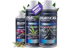 BUDXXL Dünger Set - Grow, Bloom, Blüte Booster - Made in Germany - Konzentrat mit Düngeschema, Growdünger für Wachstum und Blüte speziell für Cannabis, Ökologisch und vegan (2,5 Liter)