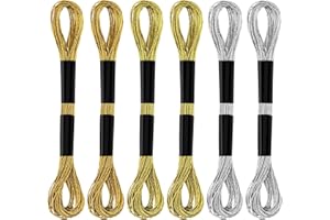 GOSKNOR 6 Écheveaux Fils à Broder, Fil à Broder Métallique Bracelet d'Amitié Fil à Point de Croix pour Couture Fabrication Artisanat Ficelle Fournitures d'Art (Or + Or Clair + Argent)