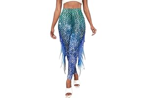 SEAUR Damen Meerjungfrau Leggings Hohe Taile Print Hosen Faschingskostüm Karneval Kostüm