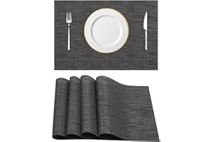 HIUOUIH Juego de 4 Manteles Individuales 45 x 30 cm Mantel Individual Lavables Repelen la Suciedad y Resistentes al Calor Antideslizantes Respetuosas para Cocinas Restaurantes Hoteles, Negro