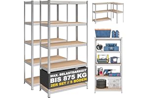 STEELSØN Arax Regal, Schwerlastregal 2er Set, Eckregal stehend, Kellerregal, Lagerregal 180x90x40 cm, höhenverstellbare Ablagen, maximale Belastbarkeit pro Regal 875kg, Stahl Silber