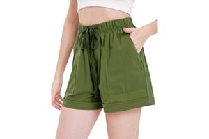 Kiiwah Short Femme Short Lin Coton été Sport Jogging Pantalon Court, Mode Chic Short Taille Haute avec Cordon y Poches, Confortable Ample Shorts De Plage