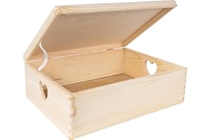 Creative DECO Grande Caja Madera Decorativa | Con Tapa y Asas Corazón | 40 x 30 x 14 cm (+/-1cm) | Navidad Almacenaje Documentos, Juguetes | Cofre Decorar Regalo Decoupage | EN BRUTO SIN LIJAR