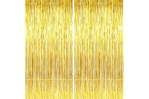 BEISHIDA 2 Pezzi Oro Tende Metalliche Tinsel Foil Tende di Orpello Frange Frangia Tende Festa Sfondo per Nozze Compleanno Festa Decorazioni (1m x 2 m)