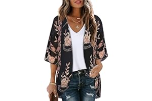 florynova Women’s Causal Kimono Cardigan Summer Tops Loose Fit Beach Cover Ups Floral Print Blouses