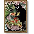 ARPEOTCY Framed Wall Art for Living Room, Vintage Black Cat Canvas Wall Art Bedroom Animals Kitchen Wall Decor Gifts for Mom, Aesthetic Wall Decor for Bedroom Office, Size A4 (21x29 cm)