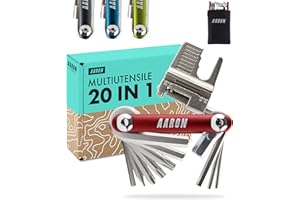 AARON Tool Multitool - Attrezzo multifunzione per bicicletta, in acciaio inossidabile/alluminio, mini attrezzo pieghevole con molte funzioni in rosso