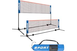 AKOZLIN Juego de red de bádminton portátil de altura ajustable con postes y bolsa de transporte para bádminton, voleibol, tenis, pickleball, tenis de fútbol, fácil instalación