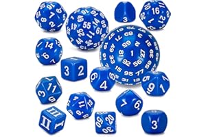 YILAIDA DND Dice Polyedrisches Würfel Set - 15 Stück mit Beuteln D3-D100 Würfel Polyeder Würfel DND Spiel Würfel für Dungeons und Dragons RPG MTG (Blau und Weiß)