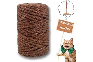 CEASELESLY 6mm*30m Katzen Schnur,braune Schnur für Katzen,Jutekordel für Haushalt Garten DIY,Mehrweg Hanfseil zum Reparieren oder Ersetzen von Kratzbaum, Kratzturm, DIY-Bastelseil, Heimdekoration