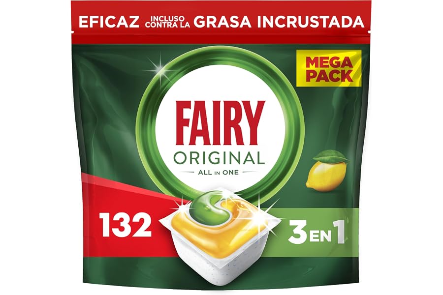 Fairy Original Todo En Uno Pastillas Lavavajillas, 132 Capsulas, Elimina Grasa Reseca, El embalaje puede variar