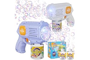 P PANACARE PANACARE Pistola a Bolle Kids, Macchina per Bolle Automatica Portatile, 10 Fori/illuminazione/10000 Bubble al Minuto con Soluzione, Adatta per Compleanni/Feste/Matrimoni Confezione da 2