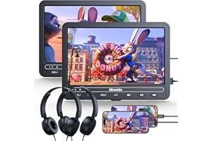 GOnavidio 10.5" HDMI-in Lecteur DVD Voiture 2 ecrans,Put, Lecteur Portable Voiture avec 5000 mAh Batterie,Lecteur DVD pour Voiture Double ecrans Compatible USB/TF Card avec 2 Casques