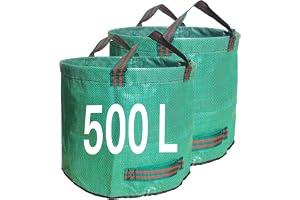 Singwow Trädgårdsavfallspåsar 500 L x 2 tunga sopsäckar, återanvändbara trädgårdssäckar med handtag, idealiska för att samla