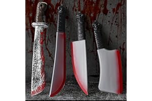 VIPNAJI 4 pièces Halloween Sanglant Faux Couteau Accessoire de Déguisement Accessoire Couteau 43cm Accessoire de déguisement Slasher Machette avec des Taches de Sang pour Halloween Maison hantée