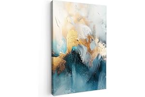 MuchoWow© Impression sur Toile Photo Peinture 80x120 cm Tableau Decoration Murale Chambre Salon Maison Deco Cuisine Abstrait - Art - Or - Bleu