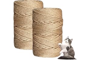 GIGTOOP 2 PCS 60 mètres Cuerda de Yute,6mm Cuerda de sisal para árbol rascador Cuerda de cáñamo,Cuerda para rascar para Gatos,Cuerda Natural de sisal para rascar para Gatos,decoración de jardín y Manualidades