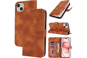 Zouzt Hülle für iPhone 15 6,1-Zoll, Stoßfestes PU Leder Handyhülle Lederhülle Klapphülle mit Kartenhalter und Standfunktion Flip Leather Wallet Phone Cover (Vintage Hellbraun)
