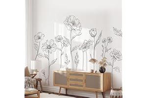 Supzone Wall Sticker Large Black Flower Wall Sticker Simple Minimalist Garden Flower Wall Sticker for Living Room Bedroom Sofa TV Background Wall Decoration