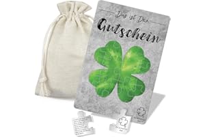 Tixlux Gutschein Puzzle 24-teilig, Kleine Umarmung Glücksbringer, Glücksbringer-Puzzle, Gutschein zum Selber Ausfüllen, Gutscheinkarte Geburtstag, Mutmacher Geschenk, mit Baumwoll-Säckchen