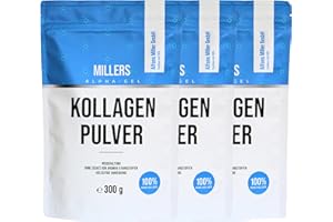 ‎ALFONS MILLER GMBH 100% reines Kollagen Pulver – Kollagen Peptide – Collagen Protein – Millers Alpha-Gel 3 x 300 g – Ohne Zusatzstoffe – Geschmacksneutral – Alfons Miller – Deutsches Familienunternehmen