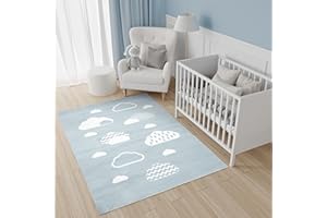TAPISO Baby Tappeto Gioco Bambini Sala Giochi Cameretta Bambini Ragazzi Camera Morbido Motivo Astratto Nuvole Bianche Multicolore Sfondo Blu Pelo Corto 120 x 170 cm