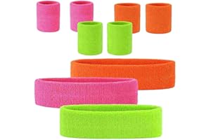 Eniyou 3 Set Bandeau Fluo Bracelets Fluo Sport Orange Années 80 Guetres Femme (Rose+Fruit Vert+Orange), CZNCX21