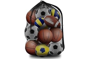 BROTOU Extra Large Sports Ball Bag, Drawstring Mesh Ball Bag, Adjustable Shoulder Strap, Mesh Storage Bag for Football, Basketball, Volleyball, Swimming Gear (30” x 40”)