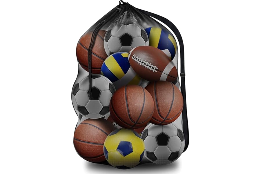 BROTOU 30” x 40” Extra Large Sports Ball Bag, Drawstring Mesh Ball Bag, Adjustable Shoulder Strap, Mesh Storage Bag for Football, Basketball, Volleyball, Swimming Gear