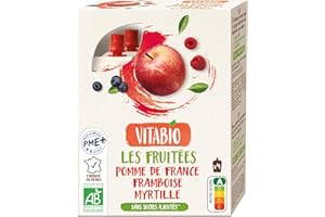 Vitabio - 100% Fruits - Gourdes Pomme de Provence Framboise de Corrèze Myrtille 4x120 g - BIO